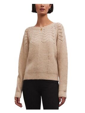 Z Supply Sweater Womens Large Sabine Pointelle Beige Open Knit Scoop Neck